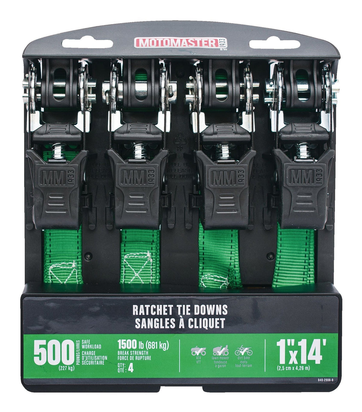 1,500-lb Padded Ratchet Tie Down Straps, 1-in x 14-ft, 4-pk E8L1 - product image 5