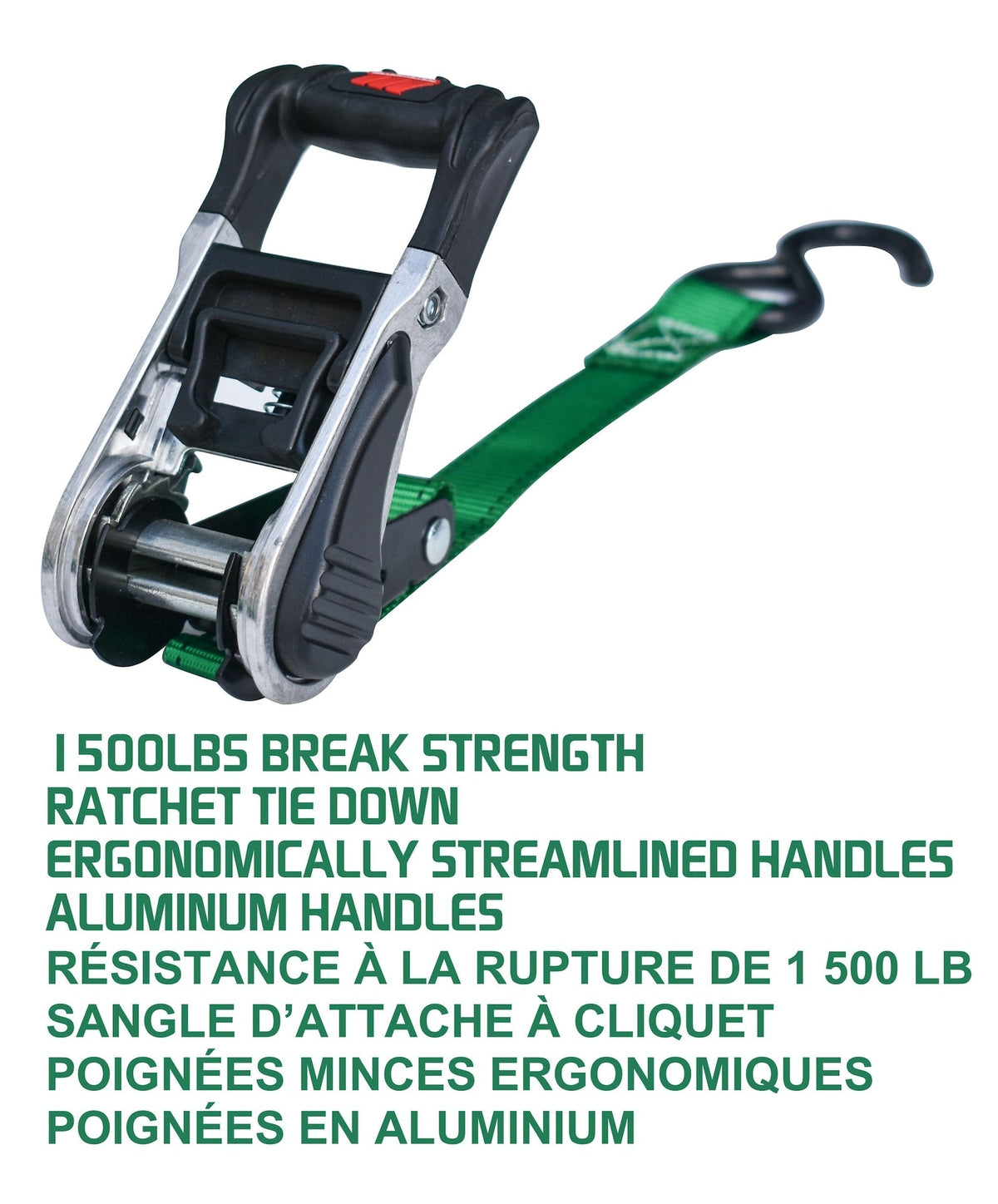 1,500-lb Ratchet Tie Down, with Padded D-Handle, 1-in x 14-ft, 4-pk, Green B2L6 - product image 5